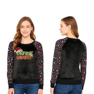 Holiday Time Sweater Top S Black Sequin Define Naughty Pullover Festive Xmas Fun